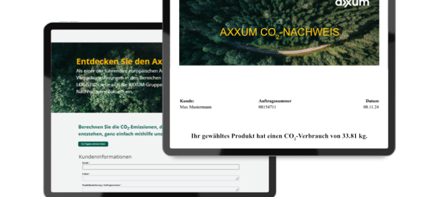 Screenshots des CO2-Kalkulators von AXXUM auf zwei Tablets